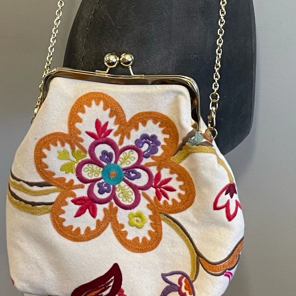 Embroidered Hippie Bohemian Crossbody Whimsical Floral Made in Italy Chain Strap
